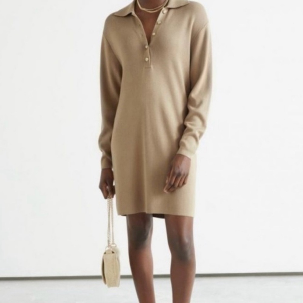 Los Angeles Atelier & Other Stories Dress Beige Camel Size S Gold Button Detail